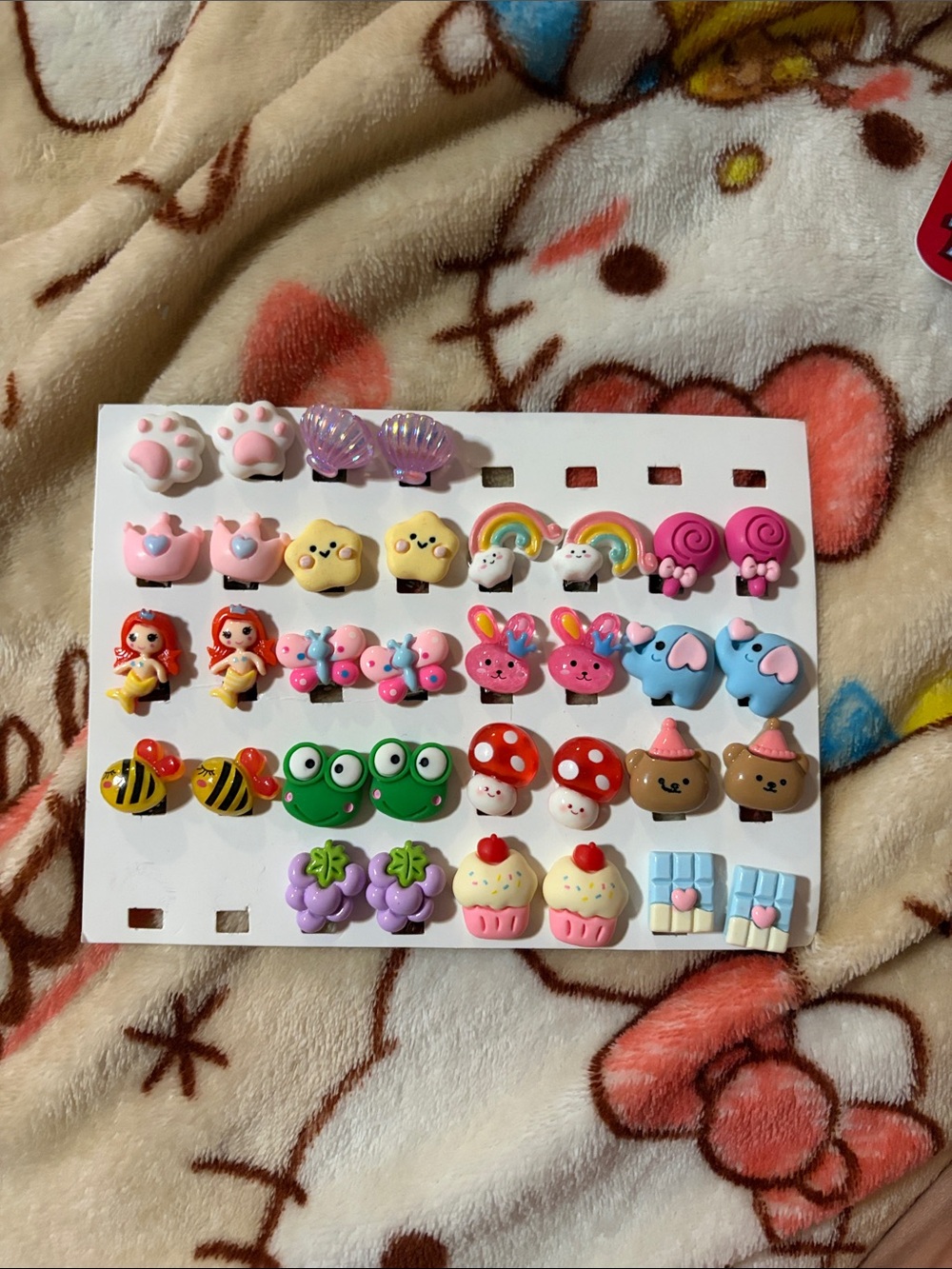 Cute Assorted Clip On Earrings  - Pink, Blue, Yellow, Green